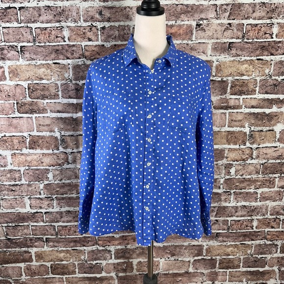 Talbots Tops - Talbots Petites XLp Blue White Polka Dot Linen Button Down Shirt Women
